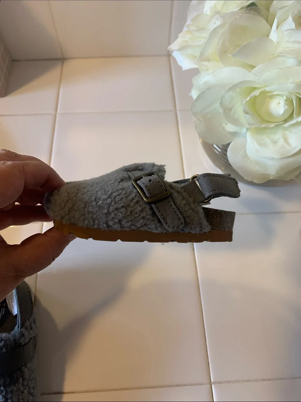 GAP Gray Sherpa Mary Jane Slippers for Baby